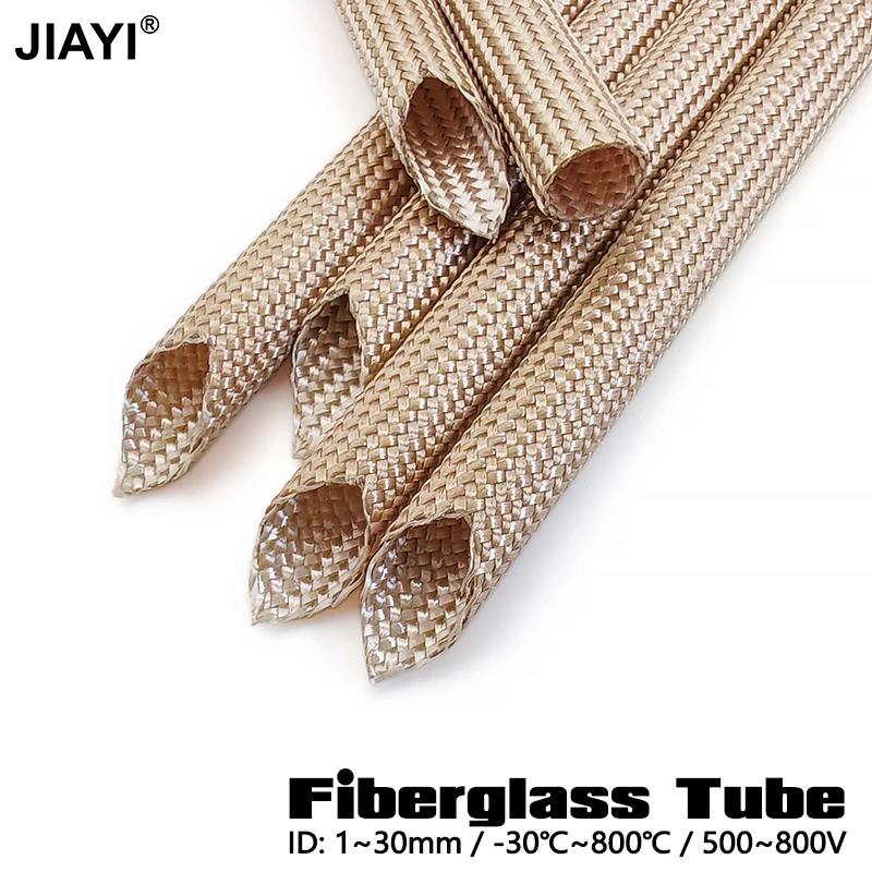 Fiberglass Tube 800Deg.C HTG Cable Sleeve Chemical Fiber Glass Sleeving Alkali Free Fiber Braided Insulation Protect Sleeved