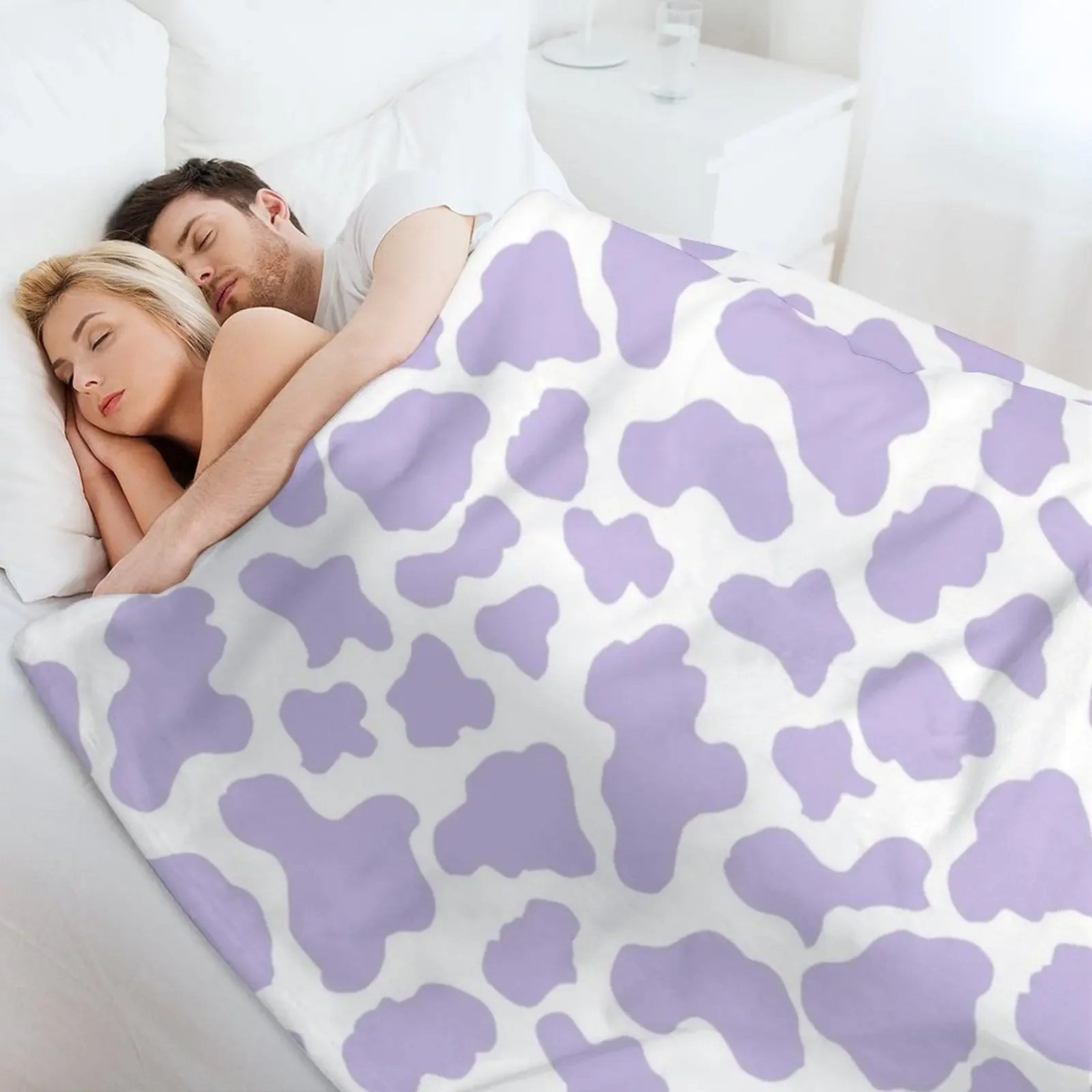 بطانية رمي بنمط جمالي مطبوع عليه بقرة أرجوانية باستيل، بطانيات للتخييم والسفر للأطفال، بطانيات للسرير