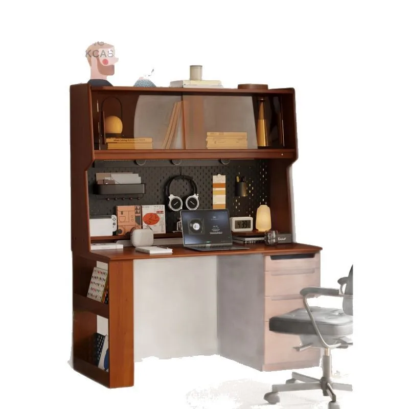Solid wood desk bookshelf integrated household multi-functional desk