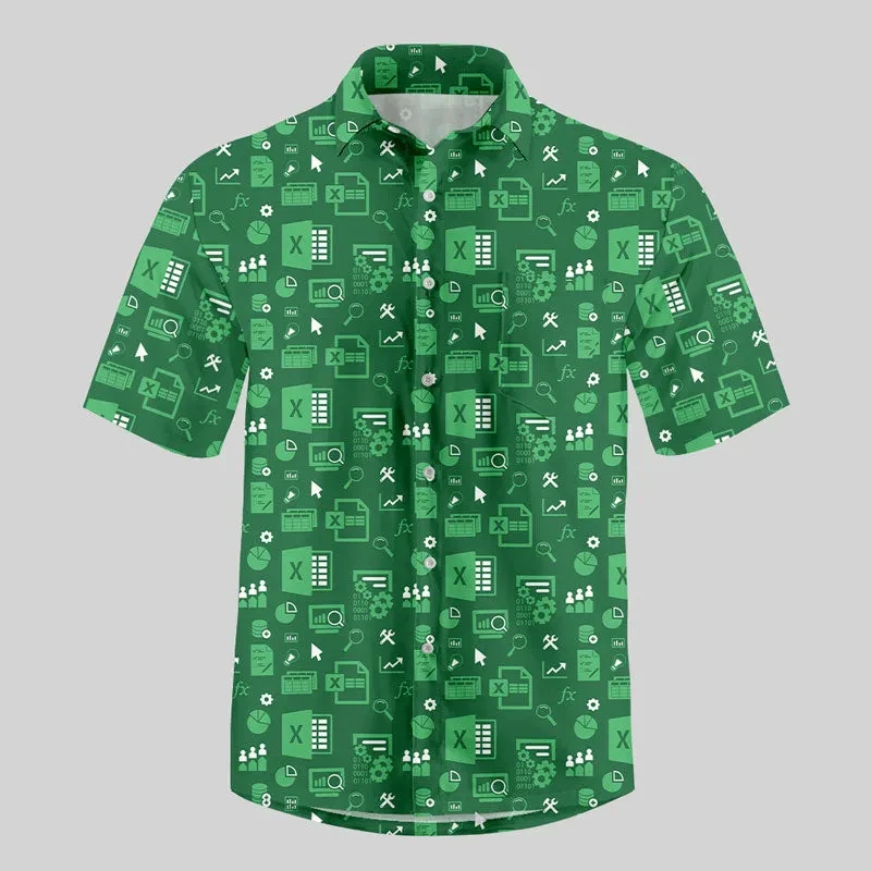 3D Print Graphic Funny Excel Spreadsheet Hawaiian Shirt Leisure Vacation Style Loose Button Shirts Creative Work Clothes Y2k