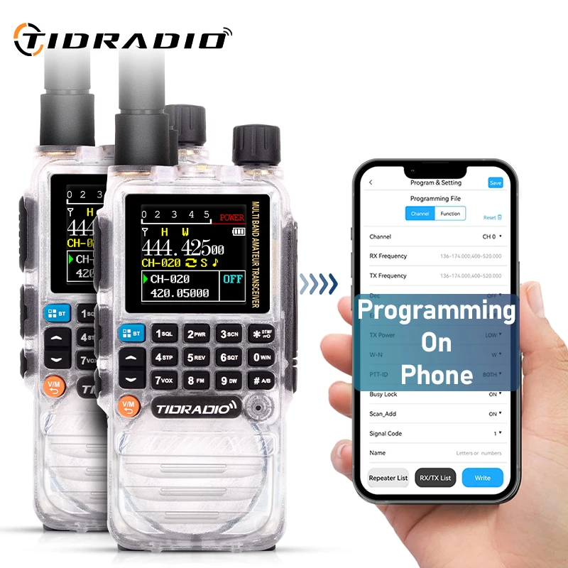 

TIDRADIO 2PCS H3 Walkie Talkies Wireless Programming Long Range Air Band One-Touch Frequency Copy Wireless Set Tow Way Radio HAM