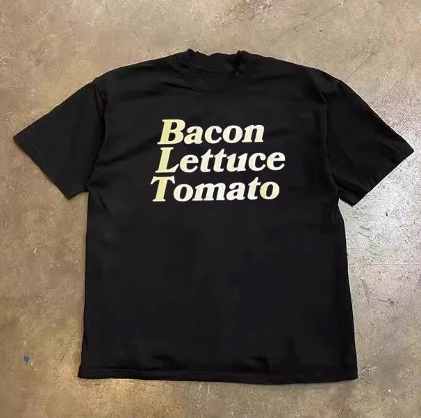 2025 moda 100% algodón camiseta para hombres y mujeres tocino lechuga tomate letra impresa camiseta de manga corta