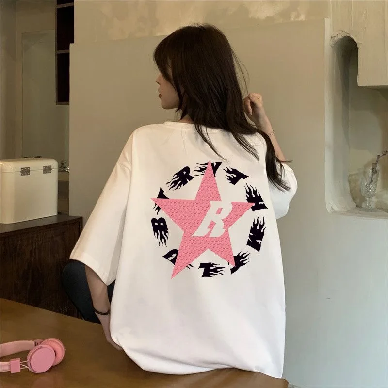 Korean Version of The New Hot Summer Trend Women's Cotton Short Sleeve T-shirt Letters Graffiti Printed T-shirt Lovers Cute Wind