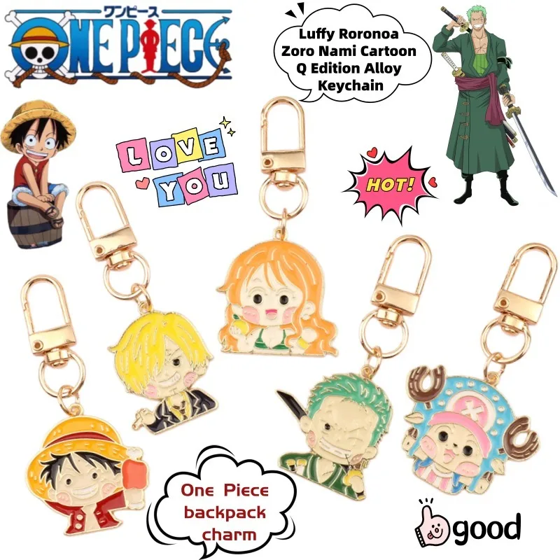 

New One Piece Luffy Roronoa Zoro Nami Cartoon Q Edition Alloy Keychain Creative Secondary Animation Peripheral Backpack Pendant