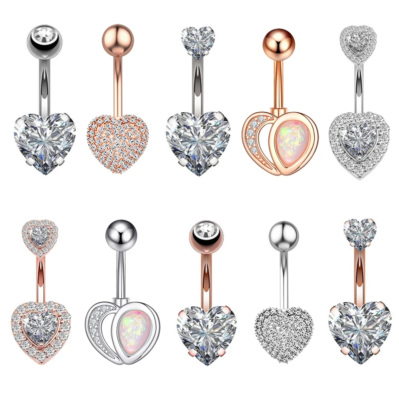 1pc Heart Zircon Navel Piercing Ombligo Umbigo Stainless Steel Sparkly Heart Belly Button Rings Sexy Body Piercing Jewelry Oreja