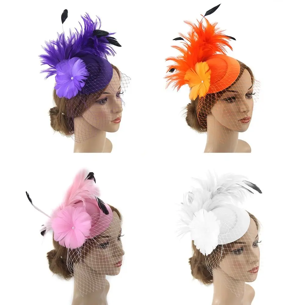 Chapeau Fascinateur Femme, Fleur, Rubans en Maille, Plumes, Fedoras, Bandeau Sauna, Une Pince, Cocktail, Tea Party, Sauna Wewar pour Bol