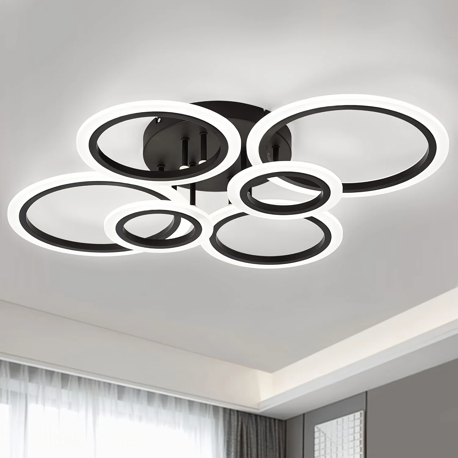 

Modern LED Ceiling Light - 6-Ring Flush Mount Fixture, 4000K Warm White, Hardwired Installation with Switch Control, Energy-Efficient Replacement for Traditional Ceiling Fixtures - Ideal for Kitchen, Living Room, Bedroom, Laundry - Contemporary Minimal