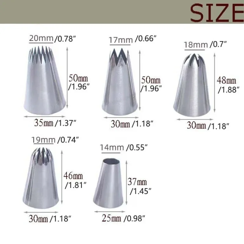 5PCS/Set Large Round Multi-Toothed Set Mounted Mouth Set Cake Biscuit Cream Baking Tools 304 Stainless Steel Baking Tools
