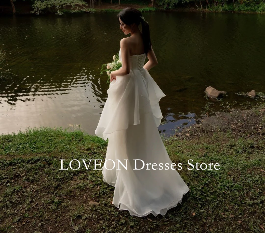 Colavis Strapless Wedding Dresses Floor Length  프롬드레스  Korea A-Line Orgnza Pretty Ivory Tiered Bride Gowns Party Women Bride