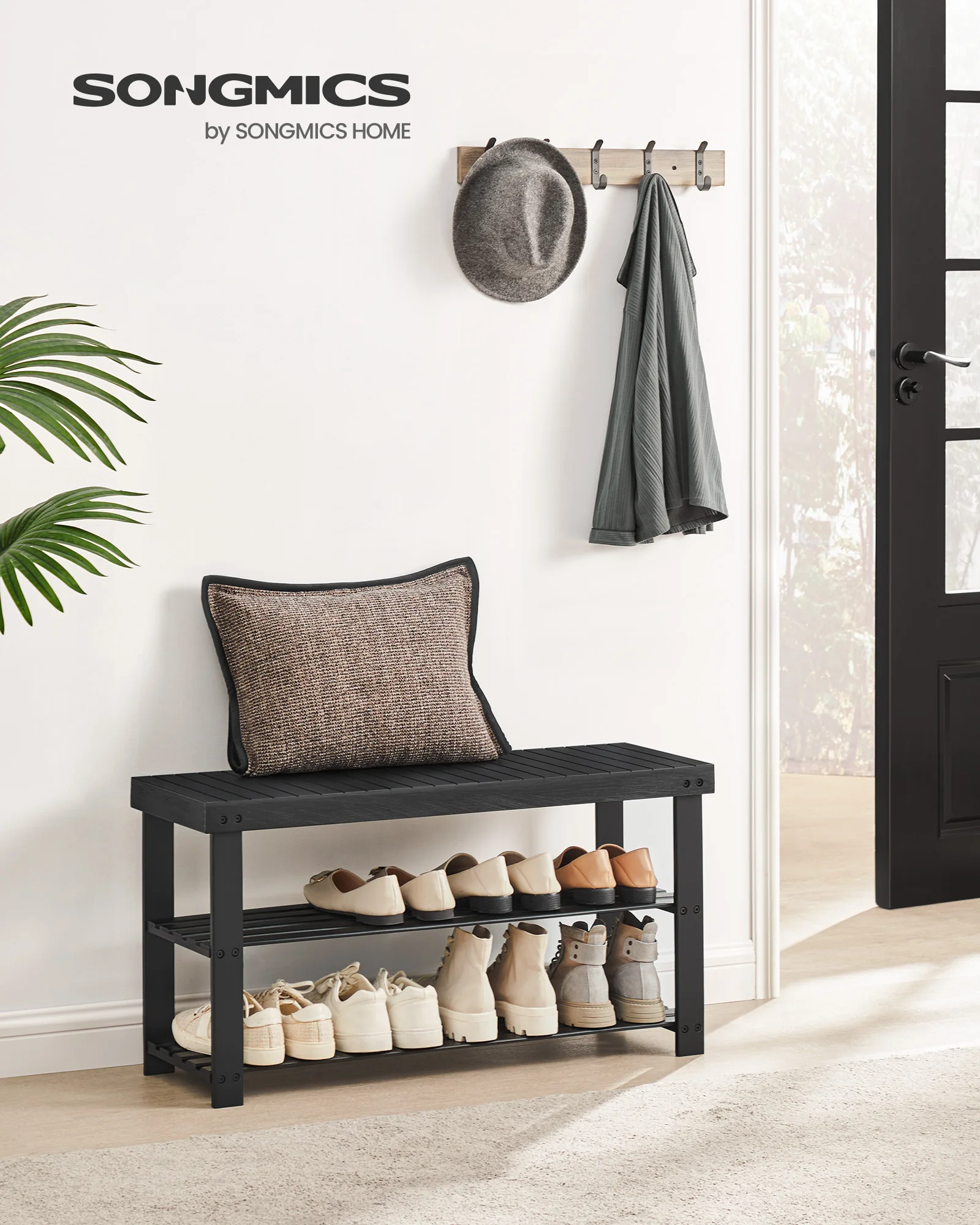 Shoe Rack Bench, 3-Tier Bamboo Shoe Storage Organizer, Entryway Bench, Holds Up to 286 lb