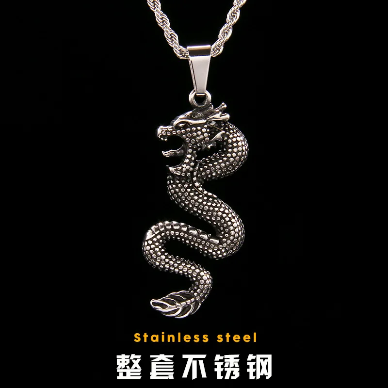 

Retro Chinese Style Dragon Totem Stainless Steel Necklace Men's Domineering Personalized Flying Dragon Pendant Cross-Border Fore