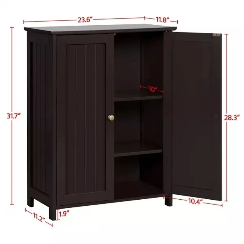 

Bathroom Floor Cabinet Storage Free Standing Cupboard 3 Shelves Espresso Color