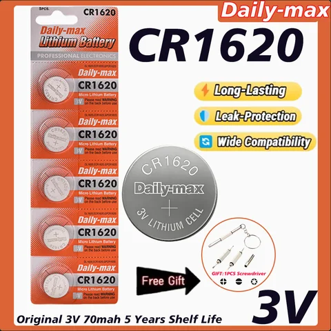 3V CR1620 Lithium Button Battery CR1620 Coin Cell DL1620 BR1620 for Watch Car Audio Speaker Scale Shaver Long Lasting Power