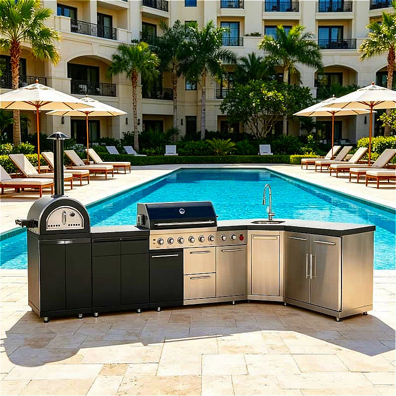 Outdoor Cooking Island BBQ Kitchen Cabinet Set With Sink Burner Storage Drawers  Garden Terrace Balcony Grill Station Customized