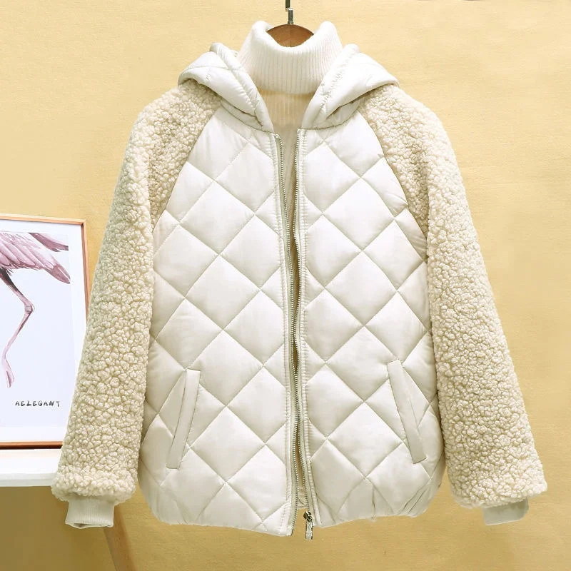 Women Winter Short Lightweight Cotton Coat Female New Korean Loose Imitation Lamb Wool Cotton Coat Thread Small Padded Jacket