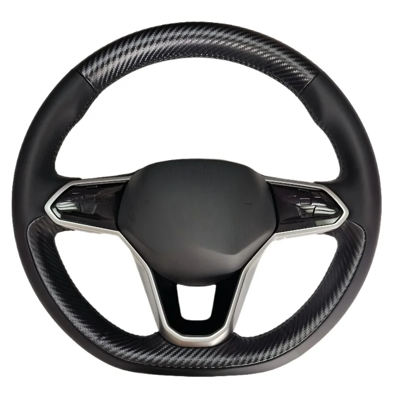 

Сшитый вручную черный чехол на руль автомобиля из натуральной кожи из углеродного волокна для Volkswagen ID3 ID4X ID6 2022-2023
