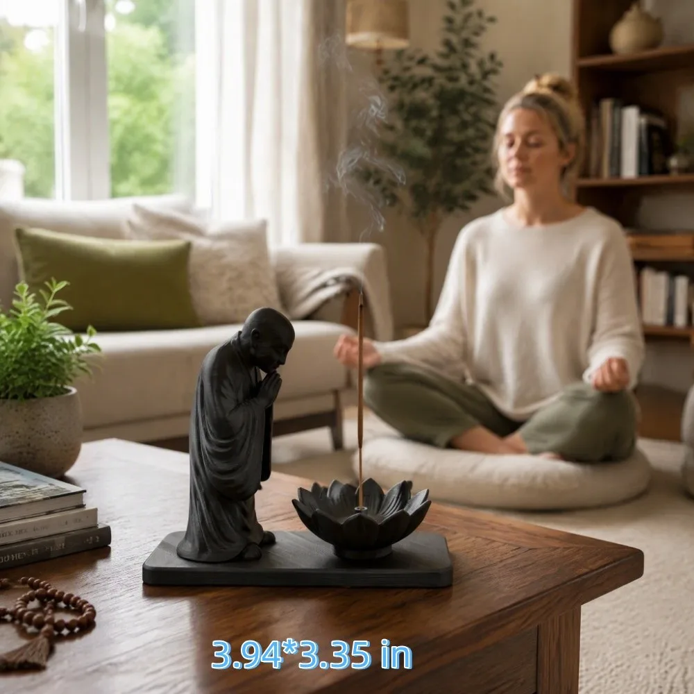 3D Printed Chinese Zen Incense Stick Holder Plastic Glossy Finish Statue Incense Burner Small Monk Meditating Monk