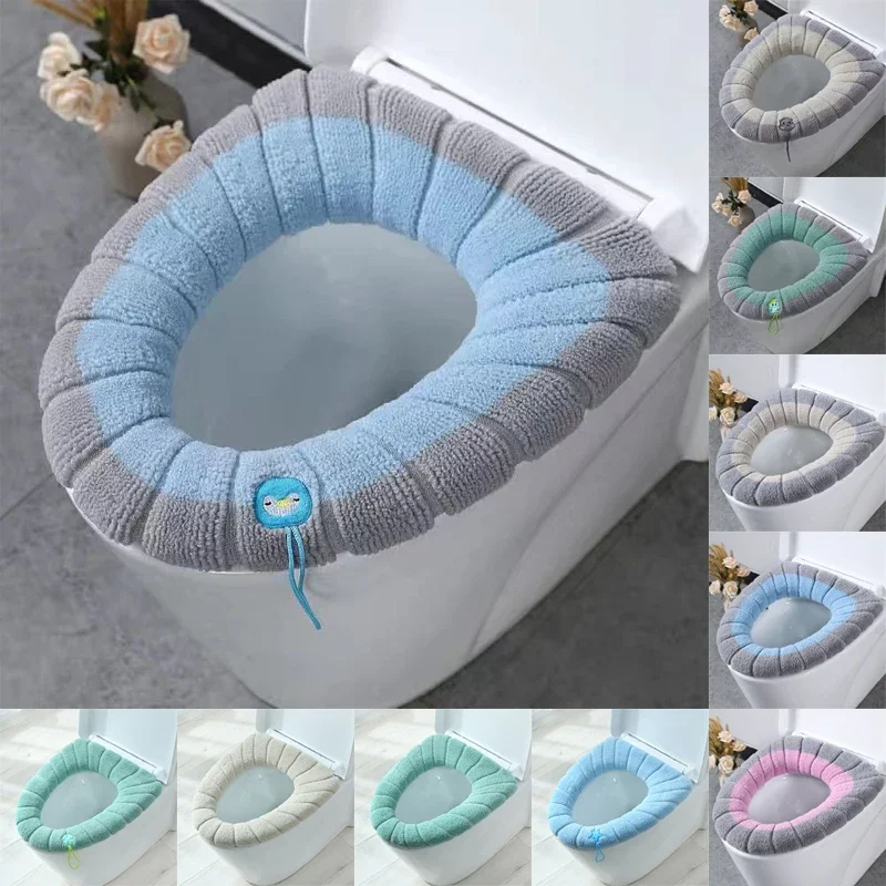 1 pz universale inverno caldo coprisedile wc Closestool Mat lavabile solido morbido lavoro a maglia O-shape Pad sedile del water accesso al bagno