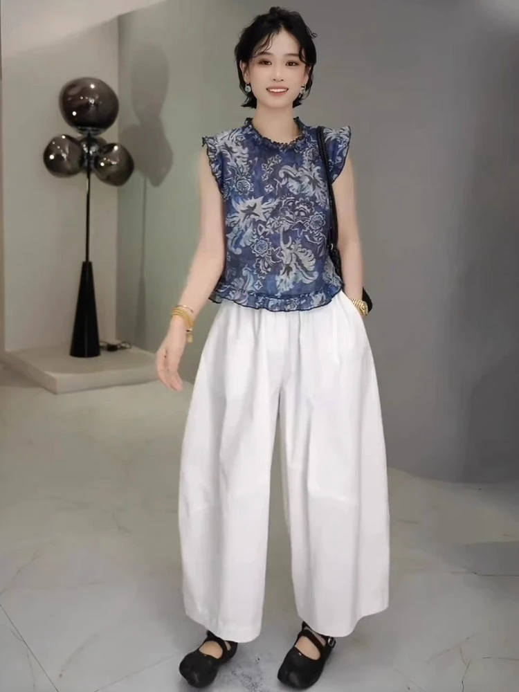 

Summer Faion Floral Print Svel irt And Wide Leg Pants Women's Two Piece Set round Ne Other 00% Heat S Beau