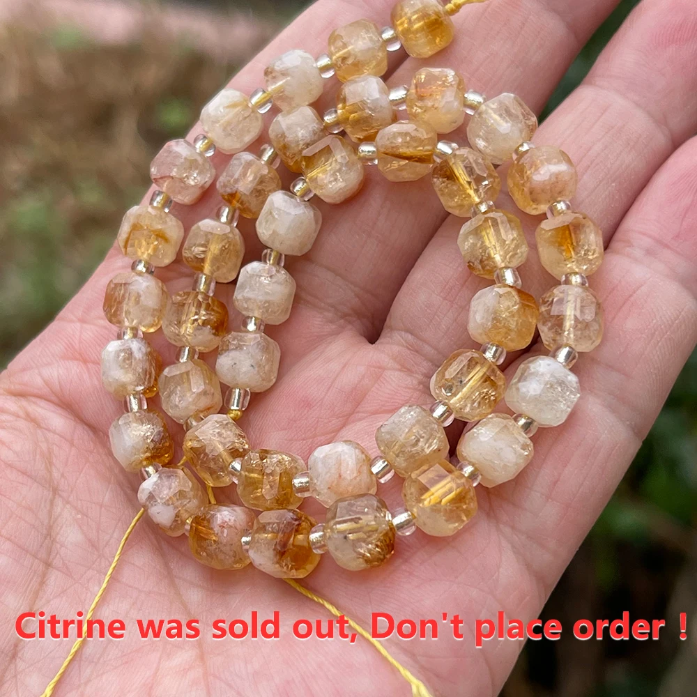 A+ Natural Citrine Sugar Cube Faceted Loose Beads for Jewelry Making White Quartz Yellow Tiger Eye Qinghua Jade