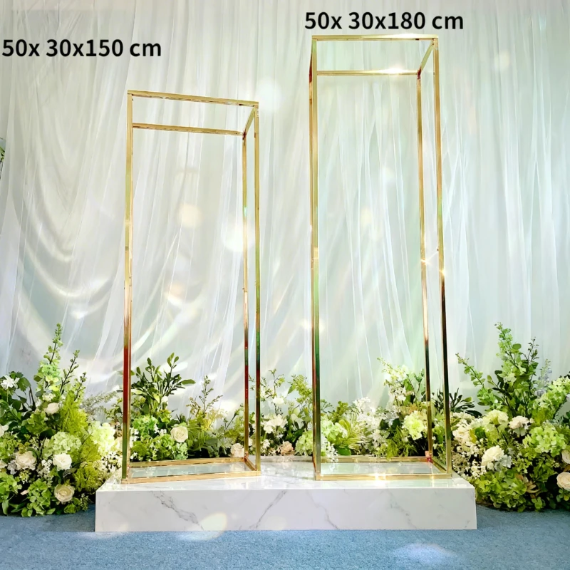 2pcs Wedding Backdrop Sign Frame Column Plinth Shelf Flower Stand For Outdoor Lawn Party Decoration Stage Floral Window Display