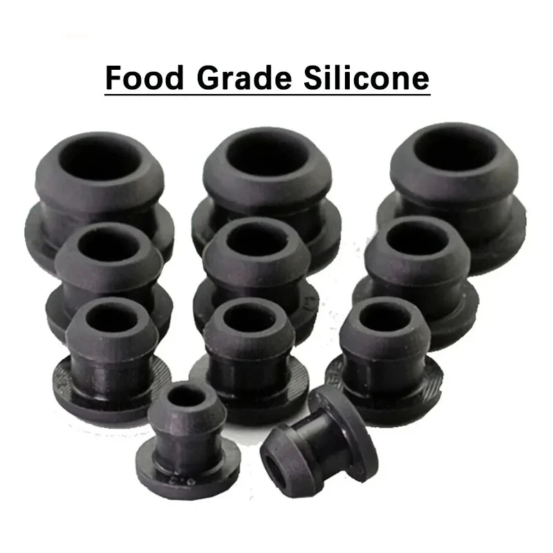 Food Grade Silicone Rubber Conical Snap-on T Type Plug Blanking End Caps Tube Inserts Bung 2.5-50.6mm Black