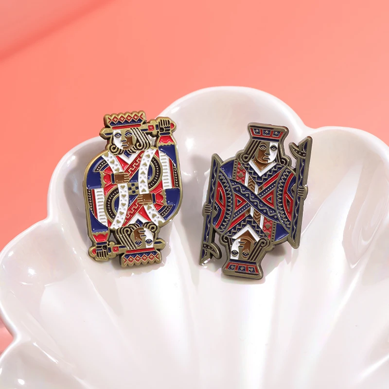 Playing Cards Symbol Enamel Pins Creative Poker King Queen Brooches Backpack Lapel Badges Punk Jewelry Gift for Kids Friends