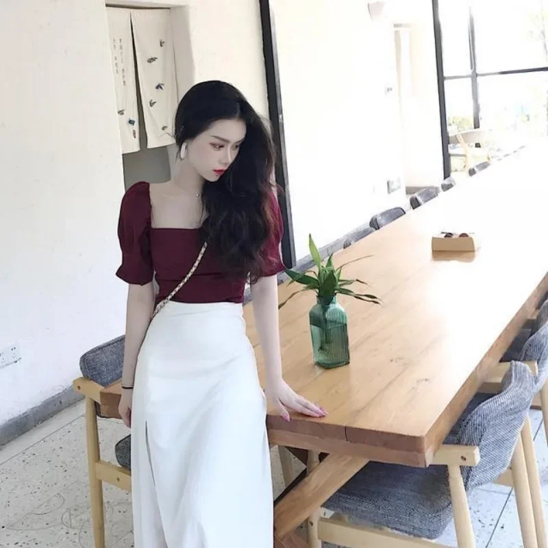 Sexy Skirt Beach Short Sleeve White Lightly Cooked Slit Party Woman Outfit Midi 2 Pieces Sets for Women Clothing Luxury Stylish