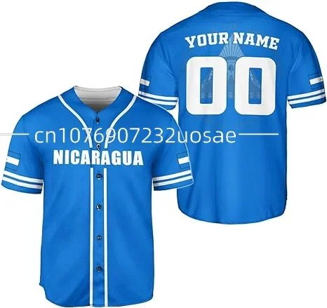 2024 Spring And Summer Nicaragua Customize Your Name Baseball Jersey Shirt Baseball Shirt 3D Printed Men's Shirt Casual Shirts