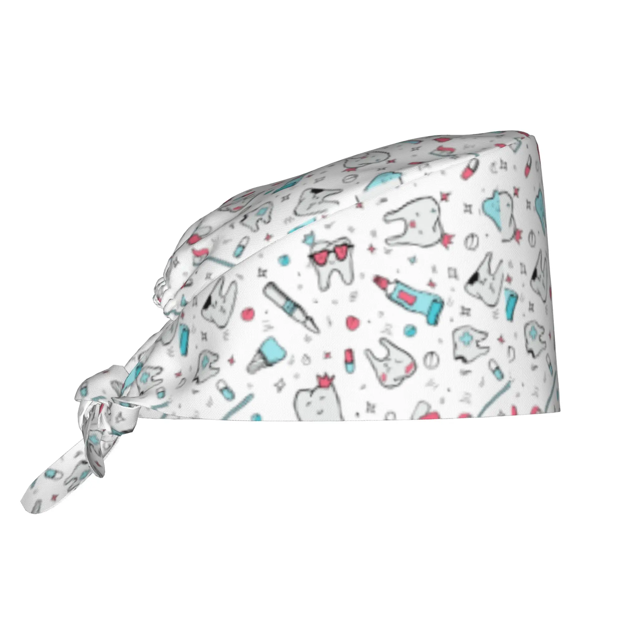 Dentist Cartoon Pattern Cleaning Working Cap Comfortable Unisex Teeth Brush Scrub Cap Surgicals Hat Nurse Scrubs Hat For Dentist