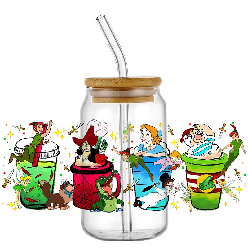 Cartoon Tinker Bell 16OZ UV DTF Cup Wraps Transfer Sticker per Glass Libbey Can Bottle autoadesivo lavabile fai da te personalizzato