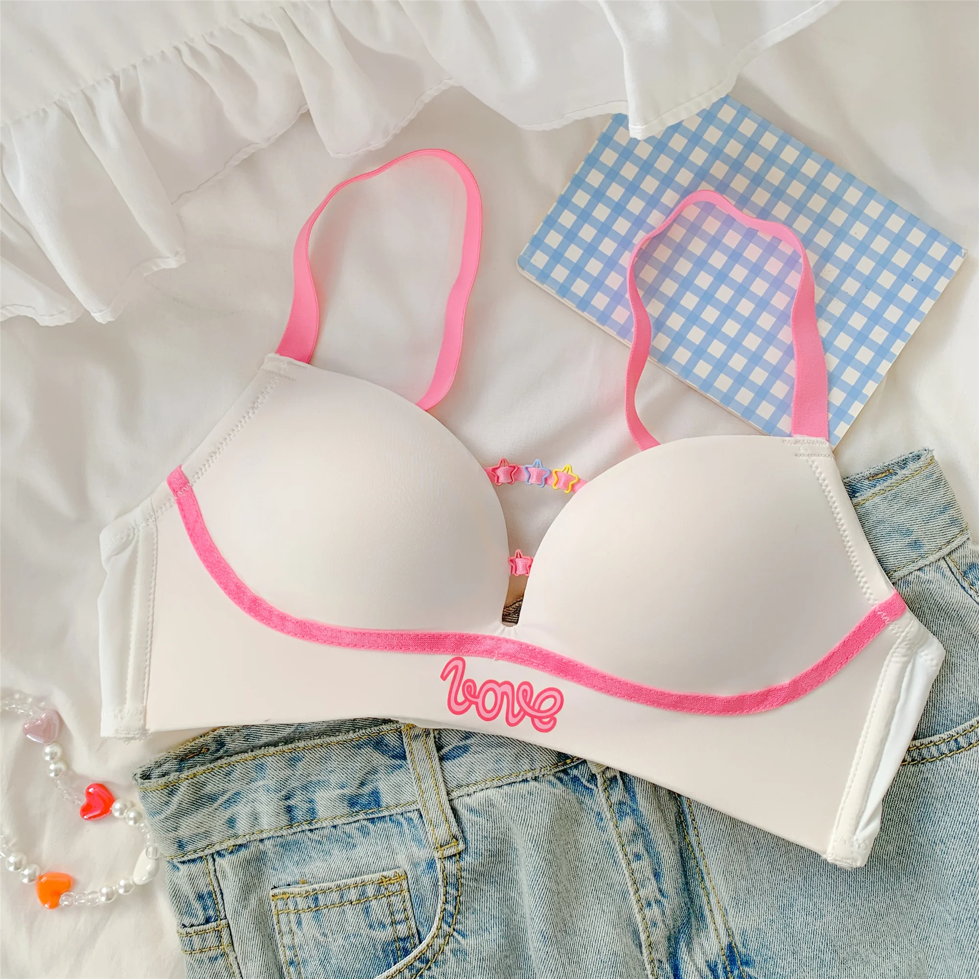 Dopamine Girl Traceless Underwear Girl Small Chest Gathers Without Steel Ring Pure Desire Lolita Sweet Student Sexy Bra