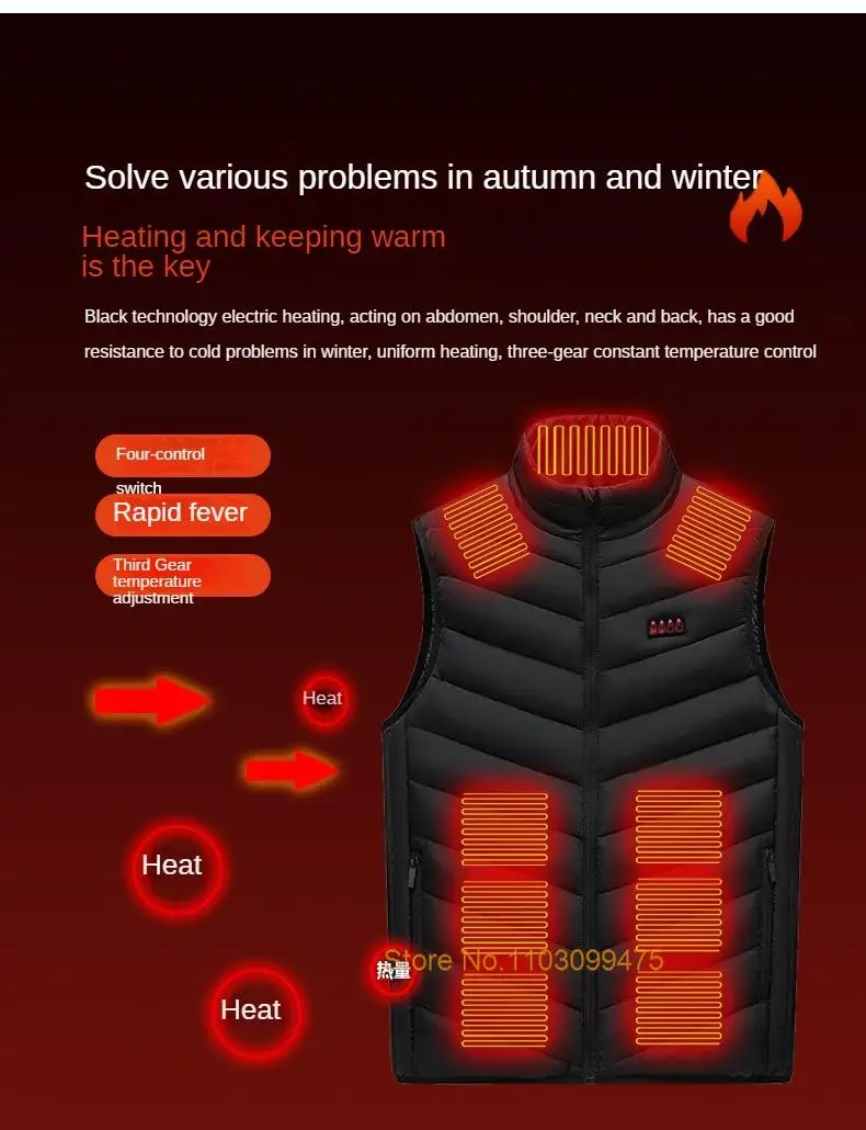 2–21 Bereiche selbsterhitzende Weste USB wiederaufladbare beheizte Jacke Winter Herren Damen Thermounterwäsche Heizweste Wandern Skifahren Mantel – Detail 11