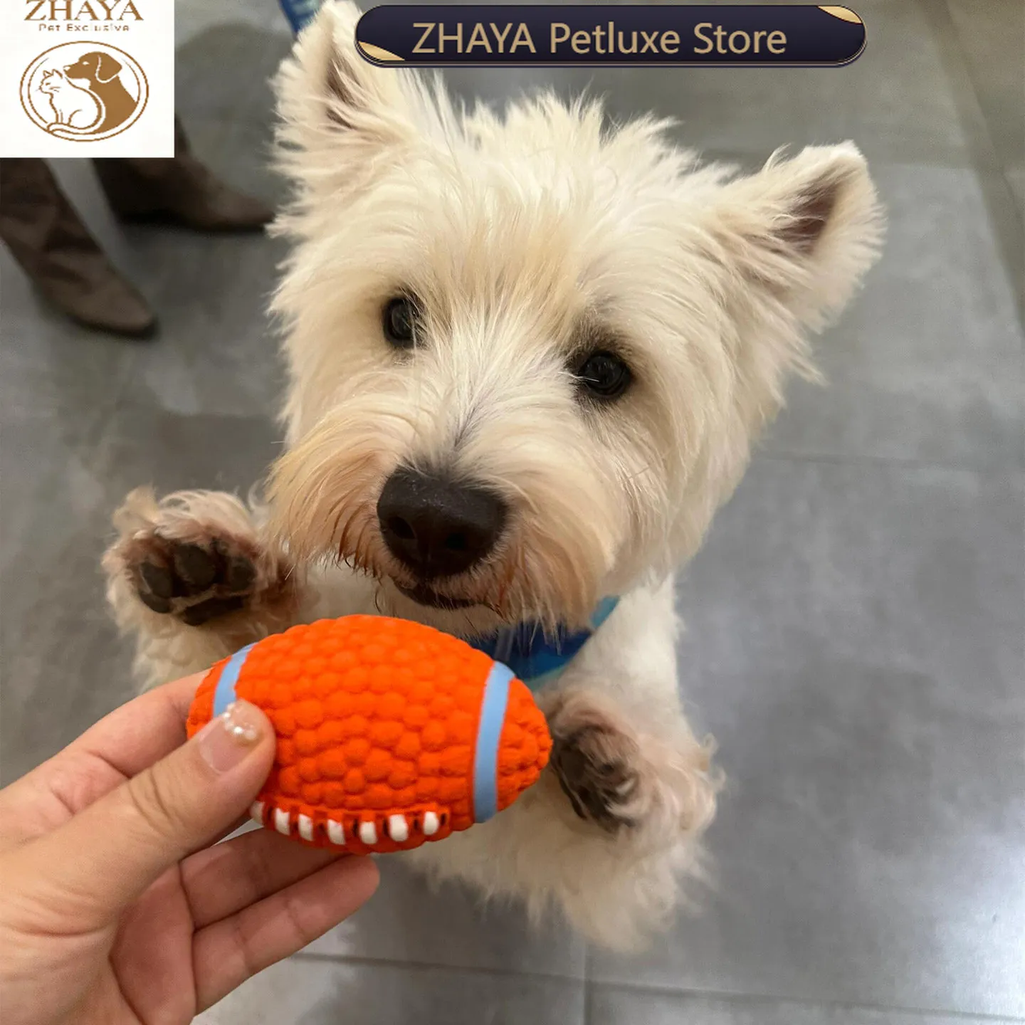 ZHAYA Pet Squeaky Interactive Ball Latex Rugby Chew Toy Dog Swimming Floating Teeth Grinding Self Play Exercise Training