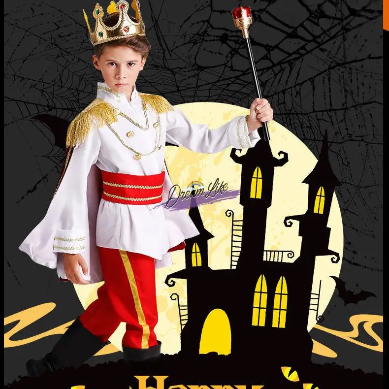 زي الهالوين للأطفال، طقم ملك للأولاد، ملابس أداء الأمير، زي الأمير الصغير لعروض رياض الأطفال