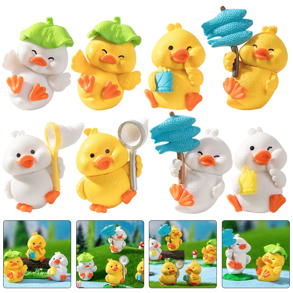 8Pcs Mini Resin Ducks Miniature Figurines Small Animal Mini Decor for Garden Landscape Aquarium Micro Landscape