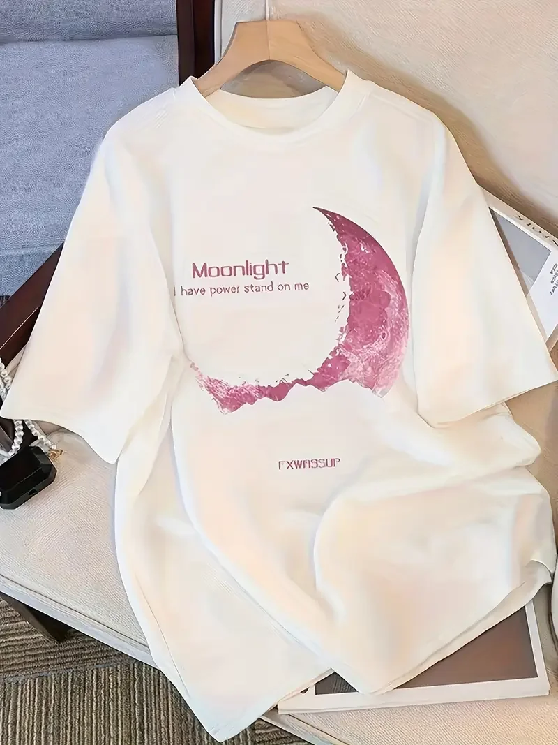 Women's Short-sleeved T-shirt with Pink Moon and 