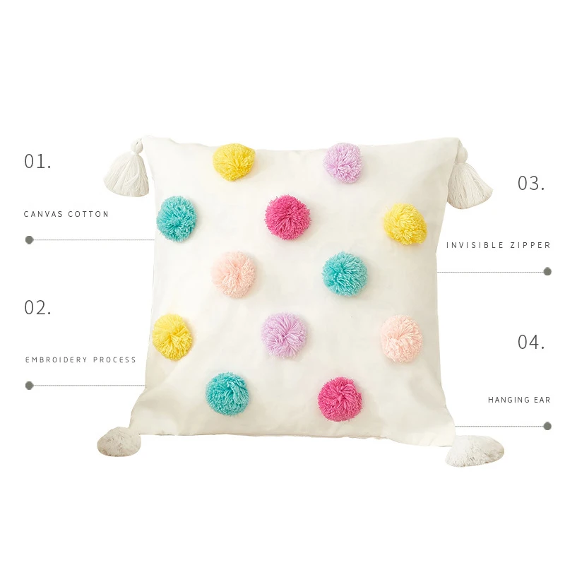 Three-dimensional pompom multi-color ball Pillowcase Pillow Dots Polkadot Polka Dot Multicoloured Rainbow Pastel