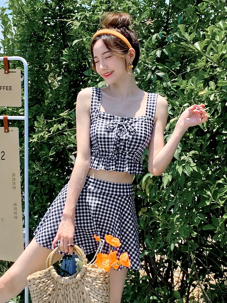 

High Waist Two Piece Swimsuit for Women Thermal Spring Bathing Cheered Student Conservative Japanese Sle Swimming Costume