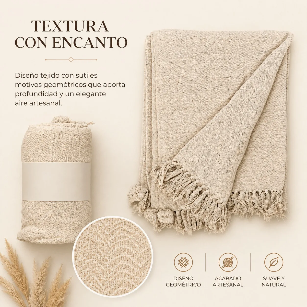 Coperta decorativa in cotone e poliestere, con frange e nappe, ideale per divano o letto. Coperta multifunzionale con motivo geometrico realizzato a mano. Disponibile nelle dimensioni 120x150 cm e