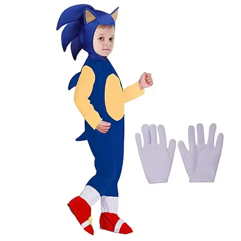 

Halloween Costume Blue Sonic Costume Children's Performance Costume Headwear Gloves Full Set Anime Cosplay Jumpsuits