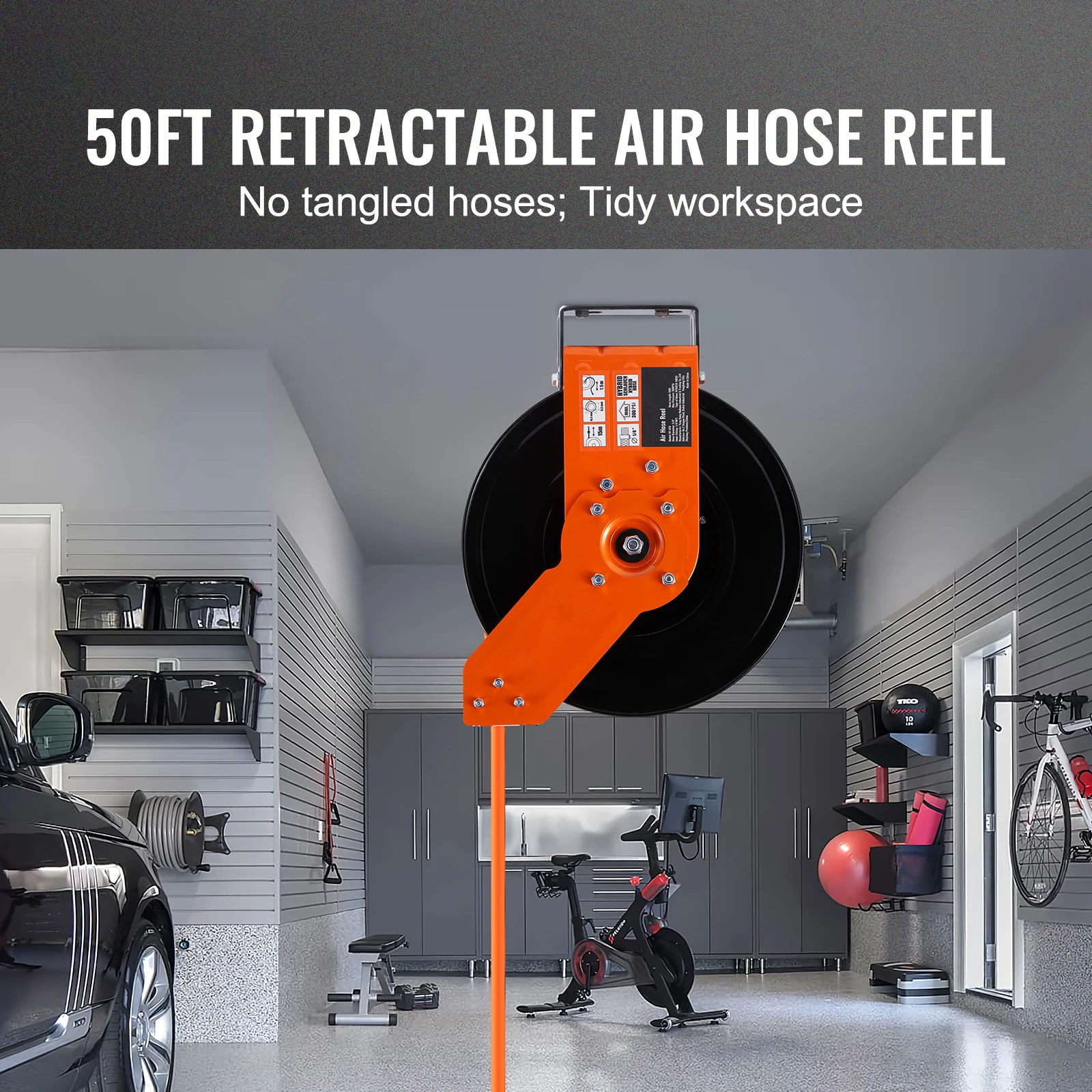 SucceBuy Retractable Air Hose Reel 50FT Hybrid Air Compressor Hose Reel Wall Mount Heavy Duty Double Arm Stainless Steel Reel