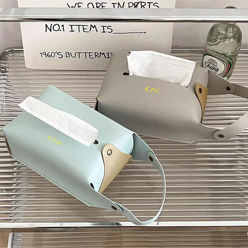 Custom Letters Fashion Tissue Storage Box PU Leather Luxury Design Tissue Case Portable Travel Car Cosmetic Bags Lovely Gift