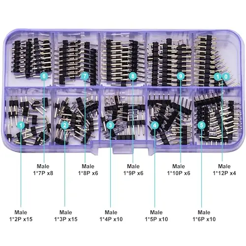 Keszoox 2.54mm Single Row Male Pin Header DIP Connector Kit 2-12Pin Straight PCB Mount Pins (Male-Pin-Single)
