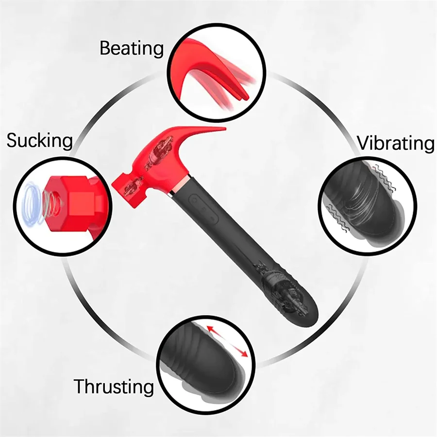 G Spot Vibrators 4 In 1 Magic Wand Hammer Sucker Vibration Sucking Telescopic Dildo Vibrator Waterproof Sex Toys For Woman