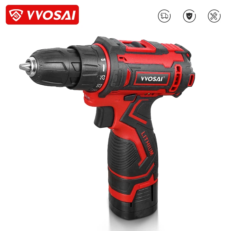 VVOSAI 16V Cordless Drill Electric Screwdriver Mini Wireless Power Driver DC Lithium-Ion Battery 3/8-Inch