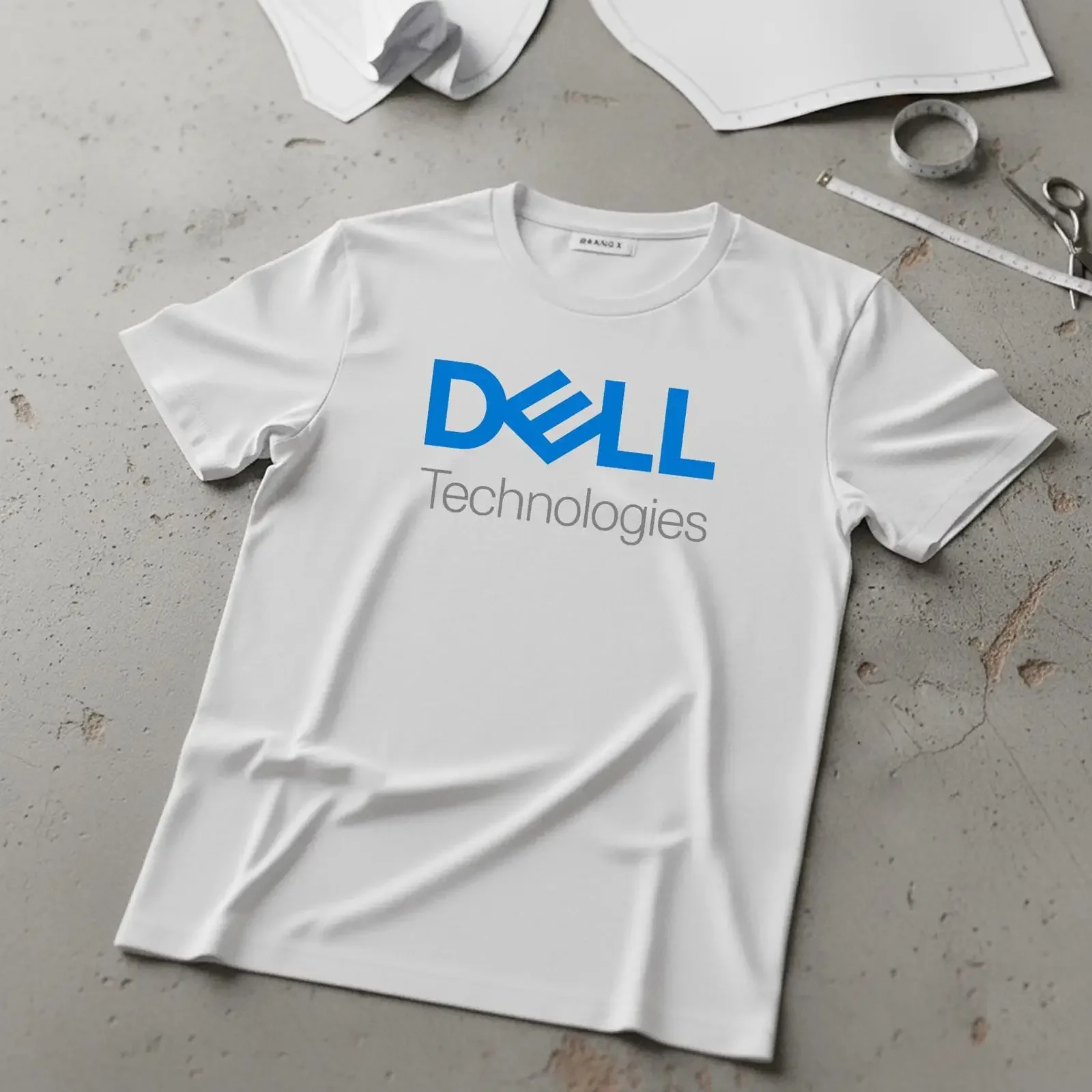 Dell Technologies Logo T-Shirt, minimalistisches Tech-Unternehmen, Vintage-Look, gewaschen, für Herren, bequeme Streetwear-Designermode.