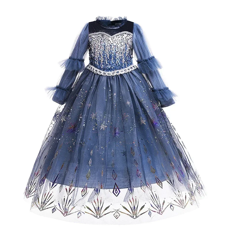 

Christmas 2023 Autumn Winter Gradient Sequins Velvet Snow Queen Princess Dress for Girls Halloween Carnival Party Ball Gown