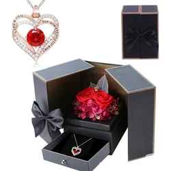 Rose Jewelry Gift Box Bow Packaging Luxury Double Door Drawer Necklace For Girlfriend Mom Simulation Flower Creative Romantic