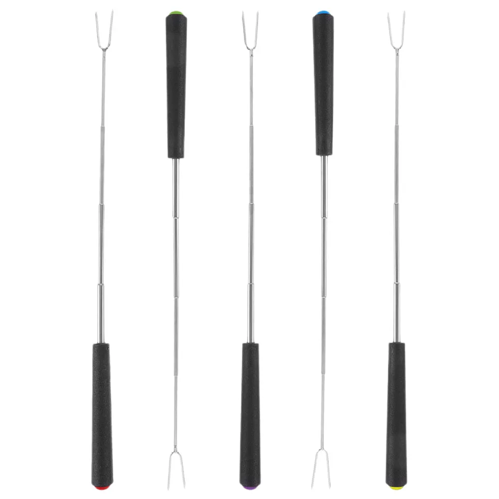 

5 pcs BBQ Stainless Steel Manual Rotation Camping Cooking Tools Hot Dog Skewers Campfire Tongs Kitchen Utensils